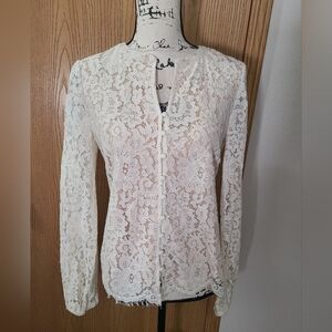 Rachel Zoe Lace Button Up Vintage Vibe Boho Cottagecore Top